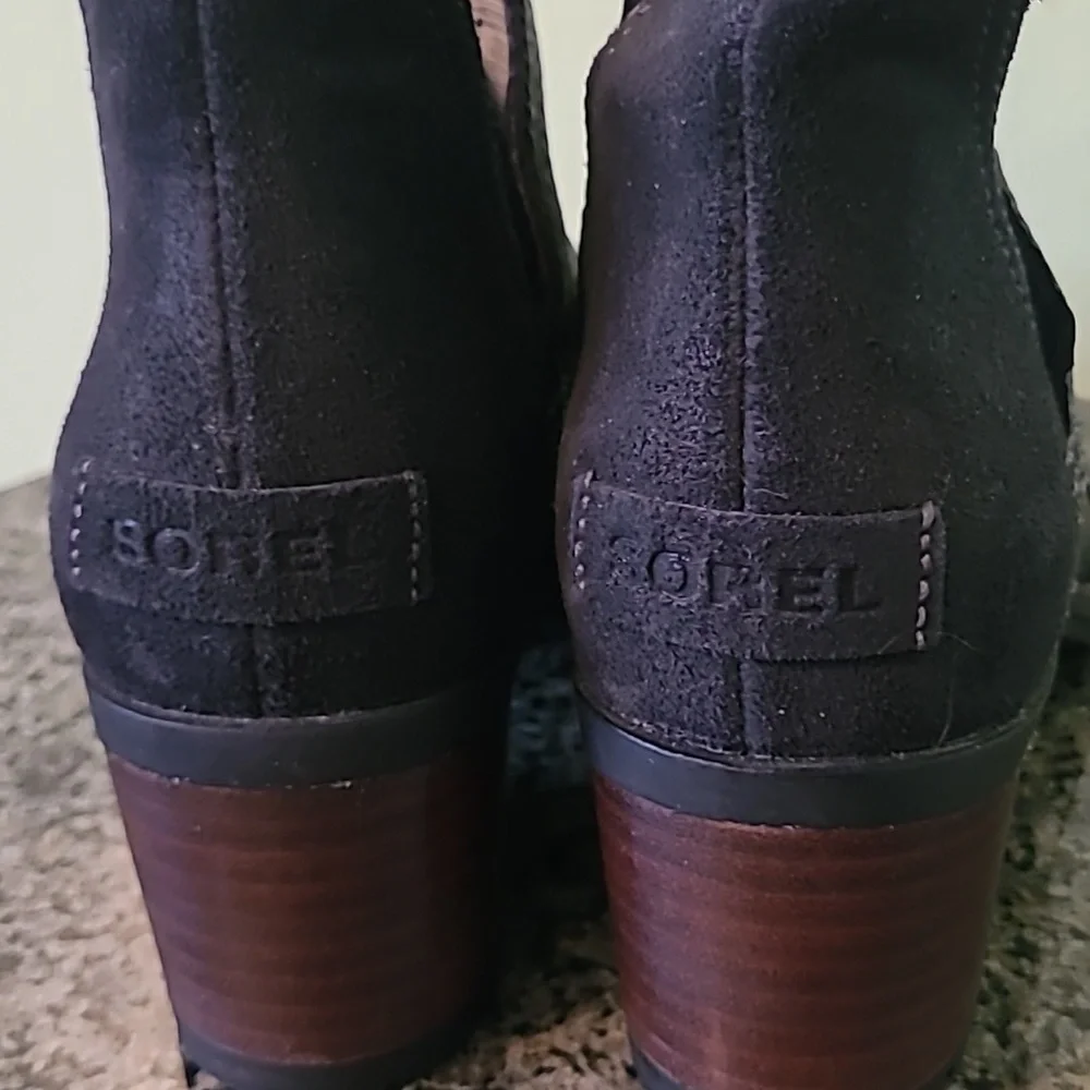 Sorel Cate Cut-out Black Full-grain Leather Bootie Ankle Boots Wmn 6 Casual